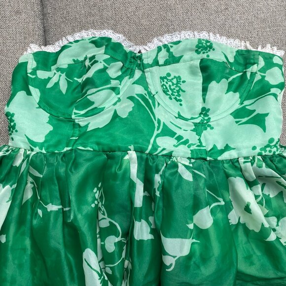 Anthropologie Selkie Floral Corset Dress Puff Hem Green Tea Party (Size XL) - Picture 6 of 7